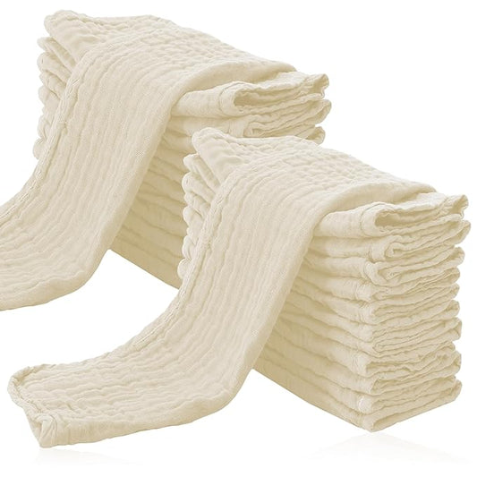 Cute Castle 24 Pack Muslin Burp Cloths for Baby - Ultra-Soft 100% Cotton Baby Washcloths - Large 20'' by 10'' Super Absorbent Milk Spit Up Rags - Burpy Cloths for Unisex, Boy, Girl -Ivory