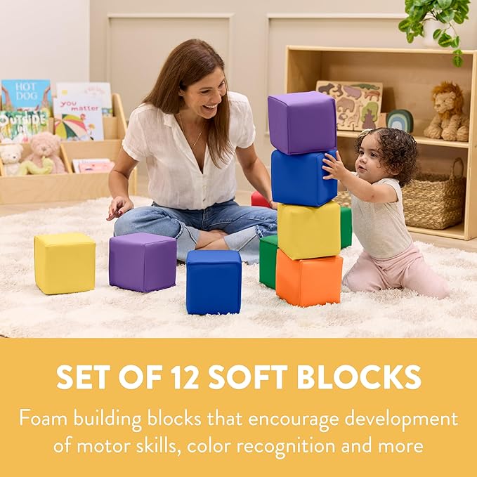 Mosaic Toddler Foam Building Blocks, Stacking Cubes, Assorted, 12-Piece