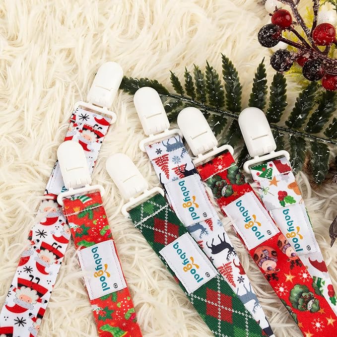 babygoal Christmas Pacifier Clips, 6 Pack Binky Paci Holder and Leash Fits for Most Pacifiers,Binkies and Xmas Gift
