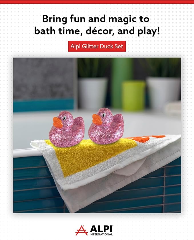 Alpi Glitter Ducks – Set of 5 Fun & Sparkly Rubber Ducks & Bath Toys - Decorative, Collectible, and Great for Parties, Gifts & Bath Time (Pink)