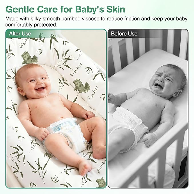 Baby Lounger Cover 2 Pack - Silky Soft Bamboo Viscose Infant Lounger Cover, Breathable & Moisture-Wicking Newborn Lounger Slipcover for Baby Boys Girls, Fits Azopesy& Most Loungers, Green