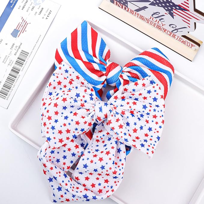 4th of July Toddler Hair Bows Headband, 7 inches Soft Stretchy Star Hair Accessories for Infant and Newborn Girls