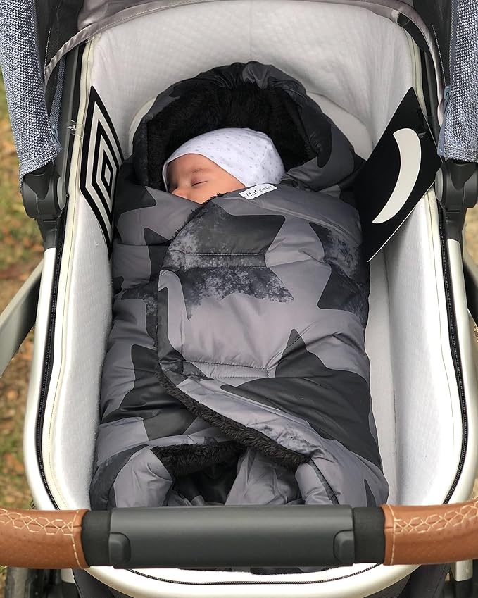 7AM Enfant Baby Car Seat - Nido Quilted Baby carier Cover, Hooded Soft Plush Lining, Stroller | (Stella Grand, Large 6-18M)