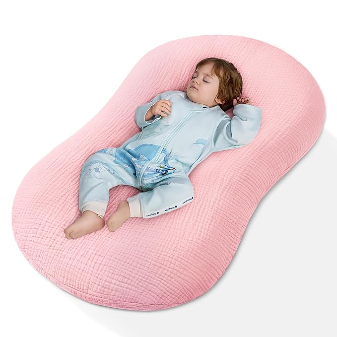 Muslin Baby Lounger Cover 1 Pack, Cotton Soft Breathable Infant Nest Slipcover, Envelope Closure, Compatible with Snuggle Me Loungers, Machine Washable, Cover Only, for Girls Boys(Pink)