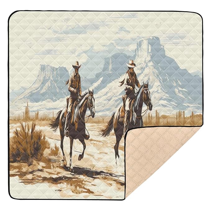 Western Cowboys Baby Play Mat for Floor 50" X 50" Foldable Waterproof Non-Slip Playmat for Baby Playpen Quilted Crawling Mats Game Rug