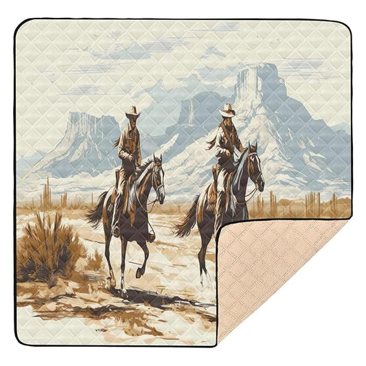 Western Cowboys Baby Play Mat for Floor 50" X 50" Foldable Waterproof Non-Slip Playmat for Baby Playpen Quilted Crawling Mats Game Rug