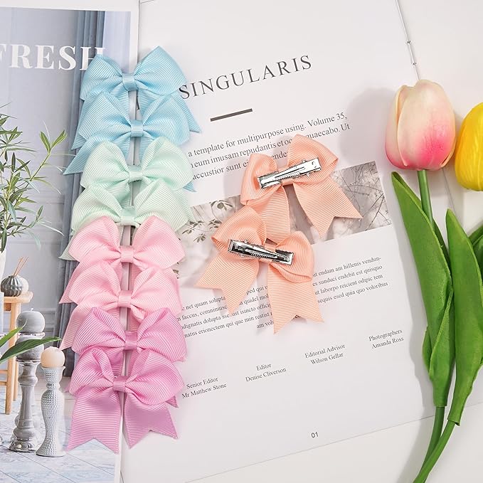 30pcs Baby Girls Grosgrain Ribbon Hair Bows Alligator Hair Clips 2.5 inch Toddlers Kids Handmade Pigtail Ponytail Hair Accessories, 15 Colors in Pairs