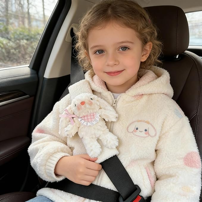2 PCS Seat Belt Cover Pad, Cute Kawaii Animal Bunny Seatbelt Covers for Kids and Adults, Winter Plush Fluffy Soft Seat Belt Cover, Cartoon Seatbelt Cushion,Car Seat Strap Pads (A-Bunny(Pink))