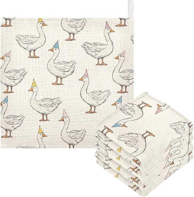 vvfelixl Goose with Birthday Hat Baby Burp Cloths Baby Muslin Washcloths for Boys Girls Cotton Babys Face Towel for Newborn Infants Soft and Absorbent 11.8 X 11.8 in, 5 Pack