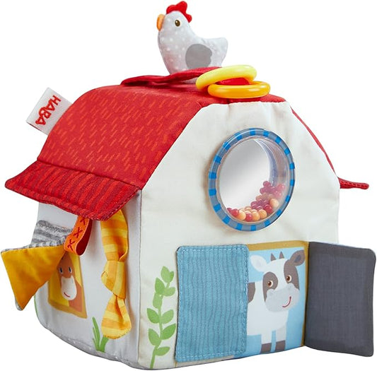 HABA Sensory Play Cube Farmyard - Infant Toys for Tummy Time and Best Toys for Baby Development for 6 Months+ with Rattle, Crinkle Sounds and Tactile Effects
