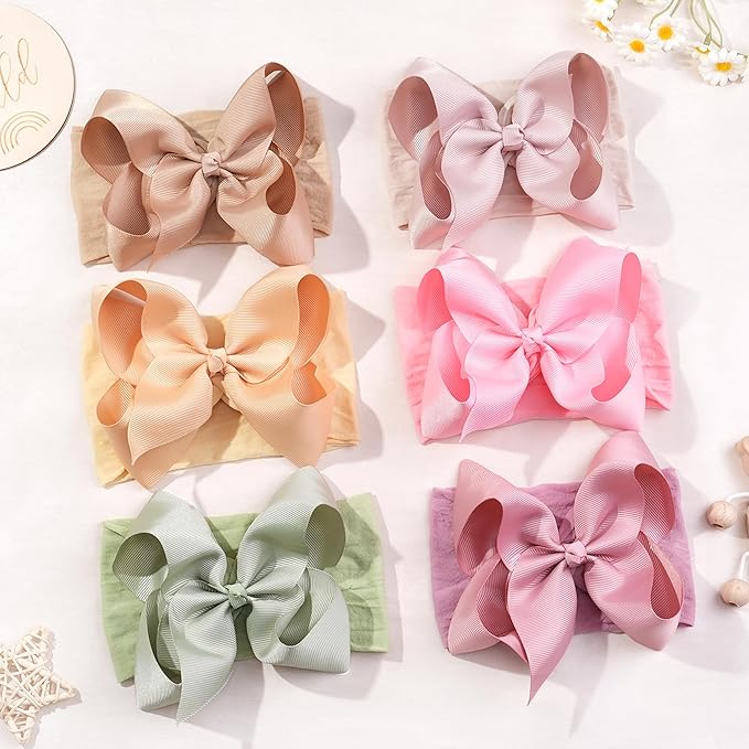 CÉLLOT 20pcs Baby Bows Headbands Nylon Hairbands Big Ribbon Bow Elastic Hair Accessories for Newborns Infants Toddlers and Kids