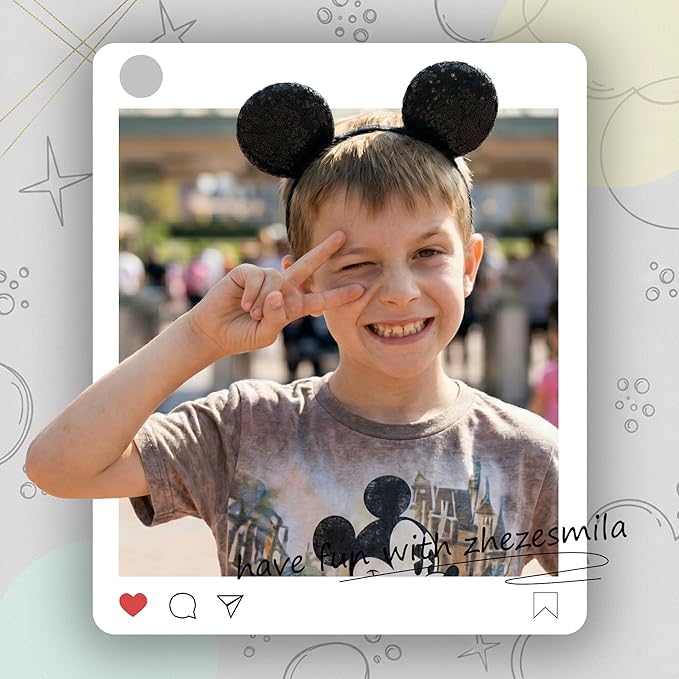 zhezesmila Adjustable Mouse Ears Headband Elastic Classic Black Sequin Ears for Baby Girls Boys Toddlers and Adult