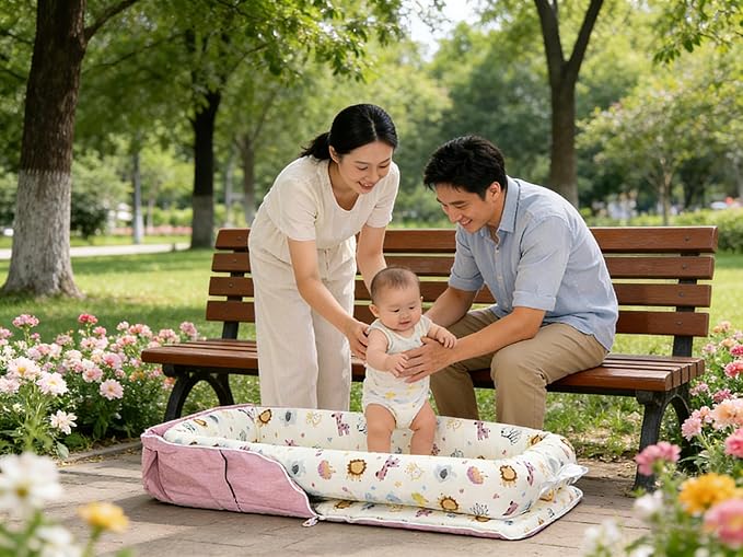 Baby Lounger for Tummy Time Portable,Baby Play mat with Strap,Newborn Lounger Inner Zipper for Boys Girls 0-24 Months,Animal World Pink