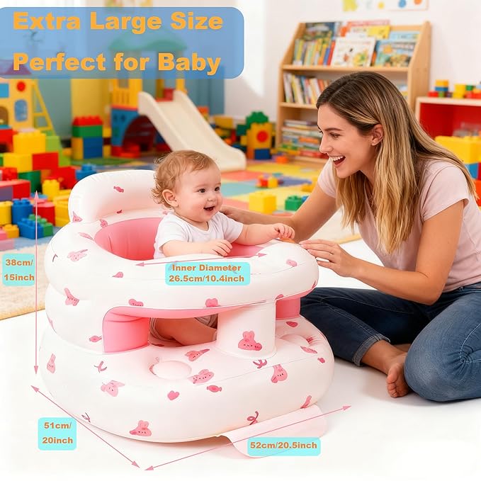 EXBEPE Thickened Inflatable Baby Seat, Blow Up Baby Chair 3-36 Months with Tray, Sitting Support Infant Feeding Chair, Built in Air Pump