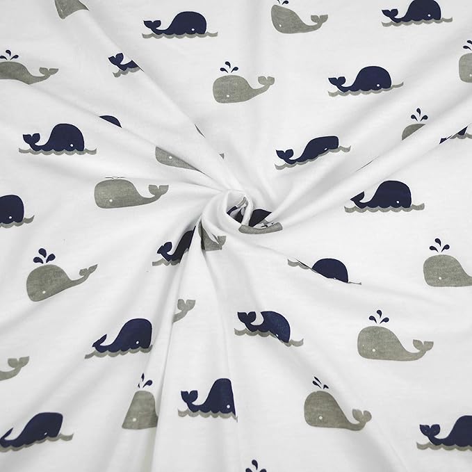 TL Care 2 Pack 100% Natural Cotton Fitted Pack and Play Sheets 39" x 27" - Soft & Breathable Pack N Play Sheets for Playard & Mini Crib Mattress, Navy Whale/Gray Zigzag, for Boys & Girls