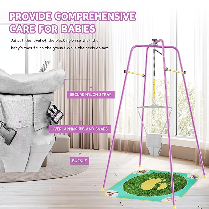 EL&IT·Wings Baby Jumper with Stand, Height-Adjustable Baby Jumpers and Bouncers, Baby Exerciser Suitable for 6-24 Months,Wise Gift Choice for Infant & Toddler (Soft Rug Include) (Purple, Standard)