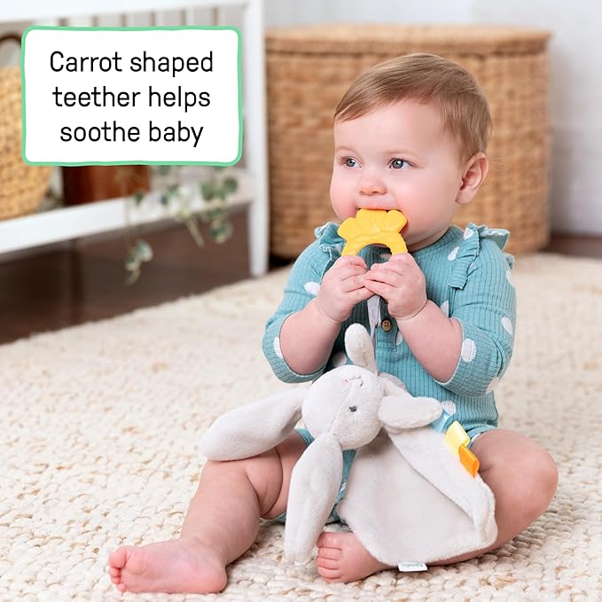 Ingenuity Cozy Sylvi Plush Lovey Baby Teether - Soothe Gums - Self Soothing - Plush Bunny - Ages 0M+