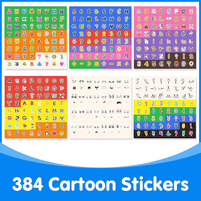 100 Pcs Math Linking Cubes with 384 Cartoon Stickers - STEM Counting Cubes & Math Manipulatives for Kids, Learning Activities for Kindergarten & Elementary School