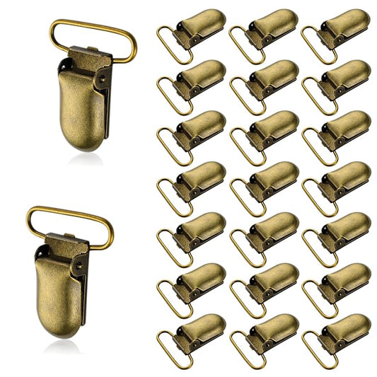 25 PCS 1" Suspender Clips Metal Pacifier Clip Holder for Pacifiers DIY Baby Girl Toy Bibs Garter Making Supplies (Bronze, Bulk)