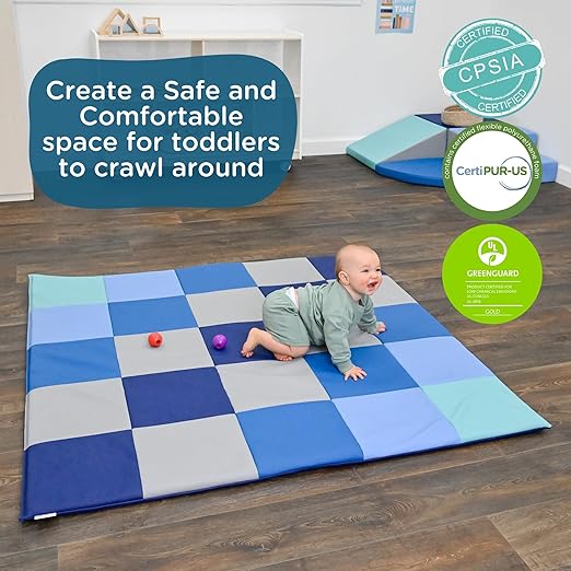 Children's Factory Patchwork Crawly Mat, Cushioned Floor Mat for Kids, Daycare Mat, Tranquility
