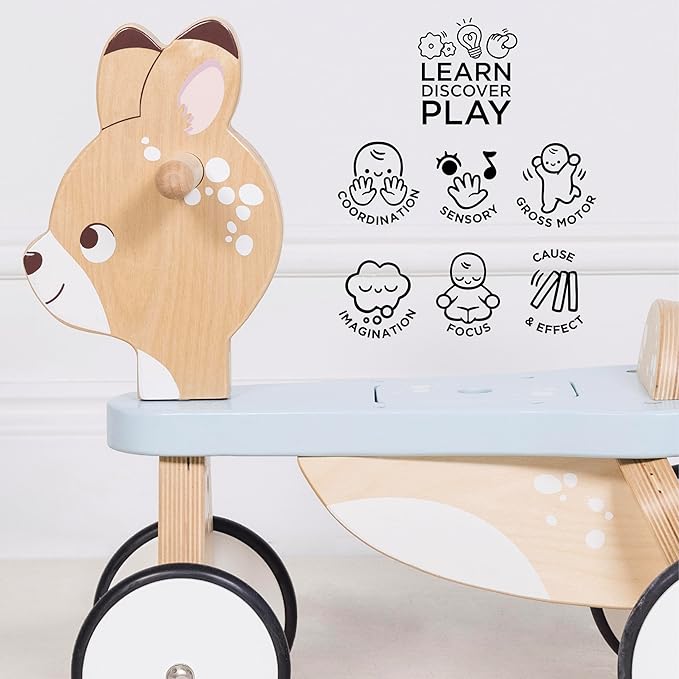 Le Toy Van - Petilou Wooden Ride On Deer Push Along Toy for Toddlers | Suitable for Boy Or Girl 1 Year Old +, Small
