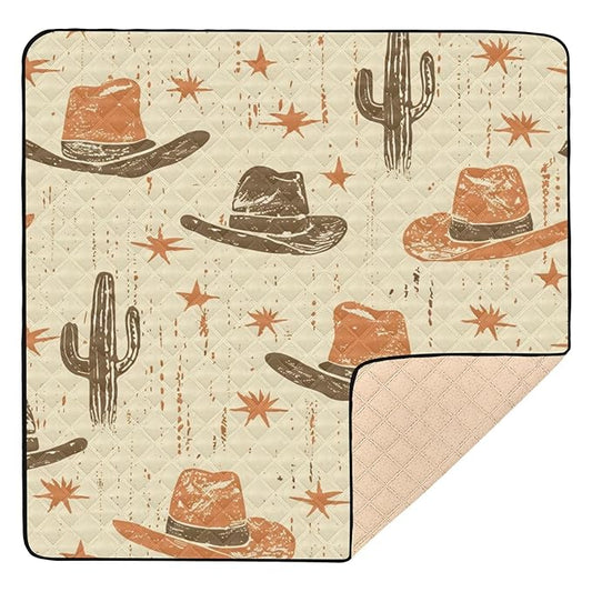 Baby Play Mat Desert Cowboy Hat and Cactus 50 x 50 Playpen Baby Mats for Floor Play Gym Crawling Mat Non-Slip Cushioned Playmat for Infants, Babies, Toddlers