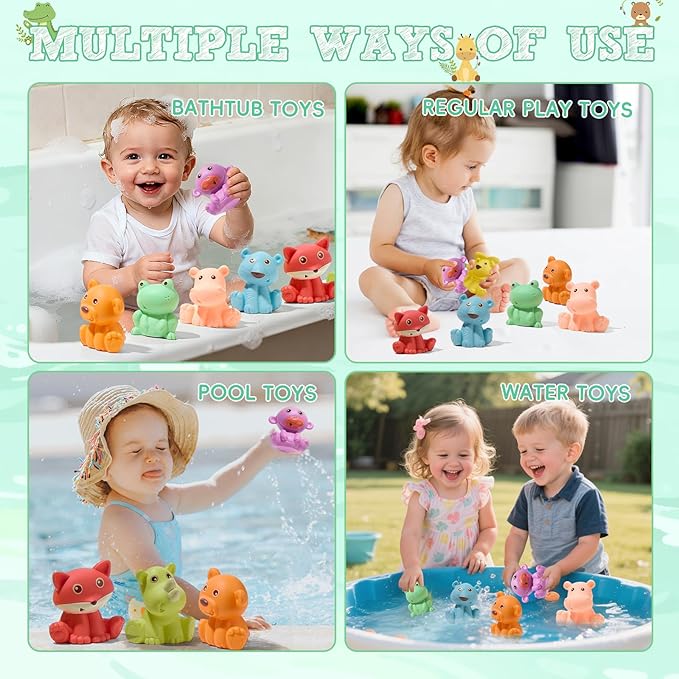Baby Bath Toys for Babies 6-12 Months | Sealed, No Hole & Mold Free Bath Toys for Toddlers | Soft & Safe Floating Bathtub Water Pool Toys for Babies, 9 PCS Wild Animals Tub Toys