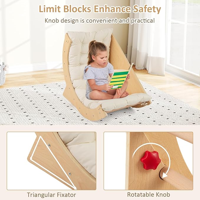 INFANS Wooden Arch Climber Rocker with Soft Cushion, 6 in 1 Montessori Climbing Toys for Toddlers, Waldorf Indoor Table Baby Children Ladder Gym Learning Playset for Kids (Natural with Desktop)