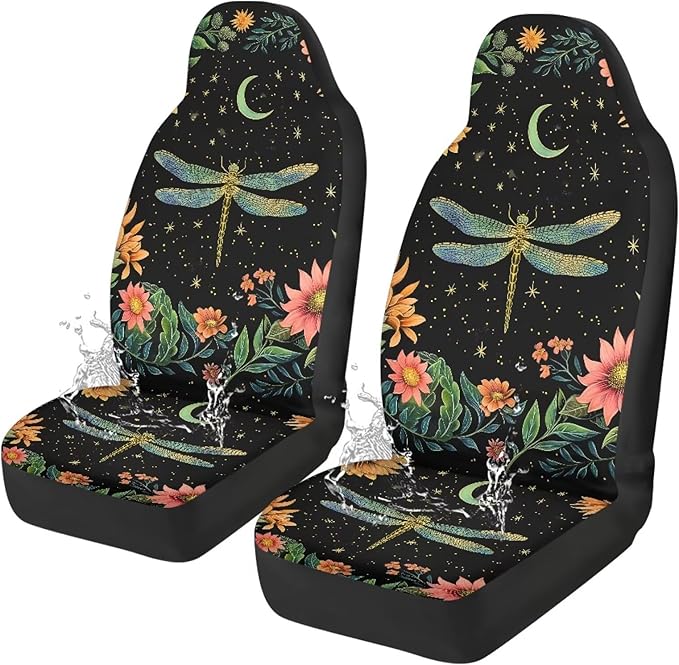 Dragonfly Car Seat Covers Elastic Fabrics Waterproof Car Seat Cover Easy to Install Auto Interior Accessories 2 Pcs Set for SUV, Vans,Sedan,Truck