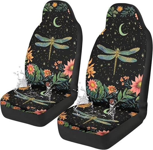 Dragonfly Car Seat Covers Elastic Fabrics Waterproof Car Seat Cover Easy to Install Auto Interior Accessories 2 Pcs Set for SUV, Vans,Sedan,Truck