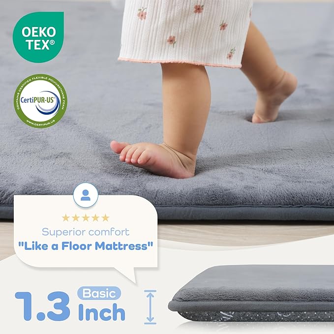 1.3" Thick Baby Play Mat for Floor, 79x79 Playpen Mat, Pro Soft Flannel Foam Mats Toddler Infant Kids Crawling for Nursery Rug Playroom Living Room Waterproof Easy Care Non-Slip (Dark Grey)