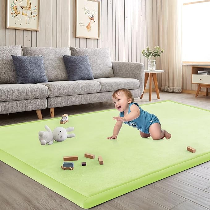 Baby Play Mat for Floor Nursery Muscle Area Rug Playroom Rug 47"x47" Memory Foam 1.3" Thick Crawling Mat for Babies,Toddlers, Infants,Kids(Light Green)