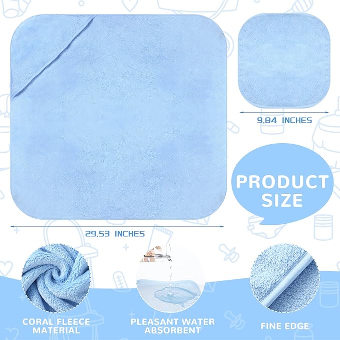 Moukeren 15 Pcs Muslin Hooded Baby Bath Towel and Washcloths Set Includes 3 Pack Newborn Hooded Towels and 12 Pack Washcloths Absorbent Coral Fleece for Baby Toddler Boy Girl Infant Essentials Gift