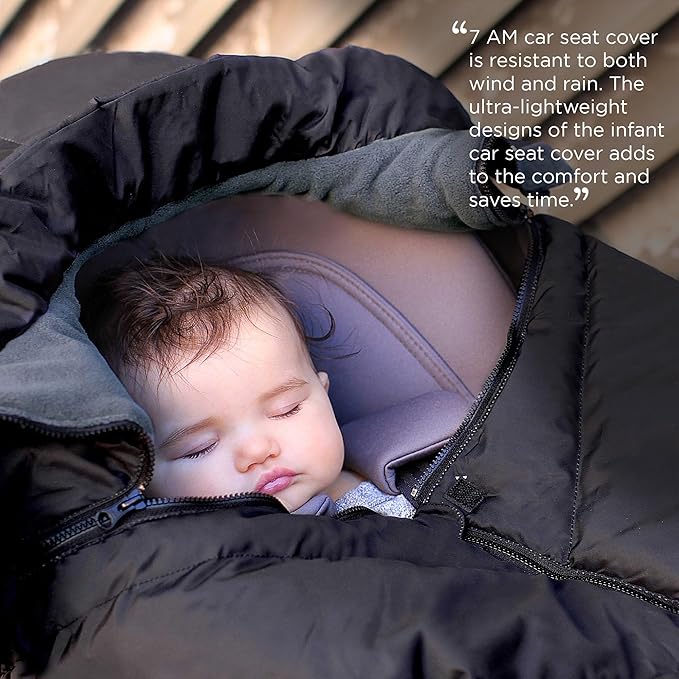 7AM Enfant Car Seat Covers - Cocoon Baby Cover for Boys & Girls, Rain & Snow Repellent, Breathable Windproof, Center Zipper, Universal Fit for Infant Car Seat (0-12M) (Metallic Grey)