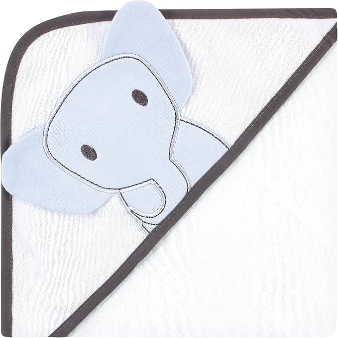 Hudson Baby Unisex Baby Cotton Rich Hooded Towels, Blue Elephant, One Size
