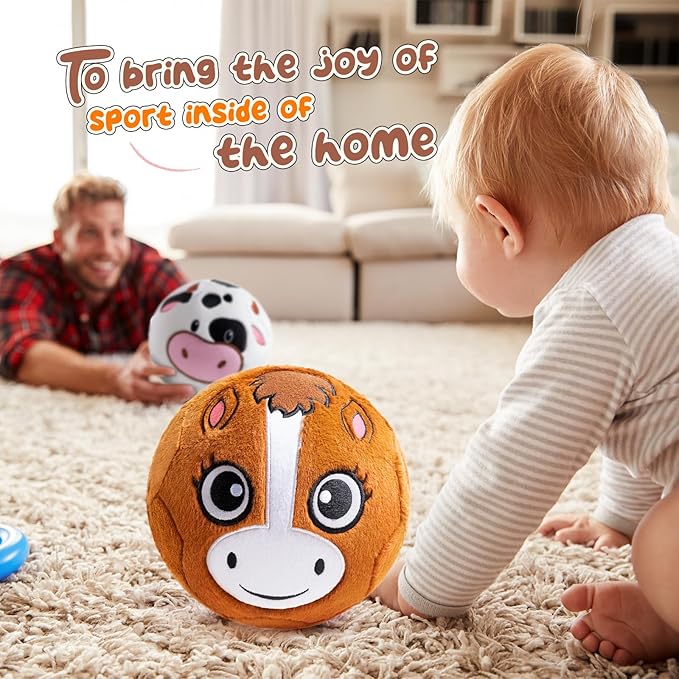 VangeBow Silent Indoor Soccer Balls for Toddlers 1-3, Inflatable Soft Plush Baby Toddler Soccer Ball Toys Gifts for 1 2 3 4 5 Year Old Boy Girl First Birthday Gift (Pony, Pump Include)