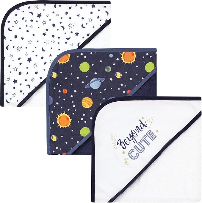Hudson Baby Unisex Baby Cotton Rich Hooded Towels, Solar System, One Size