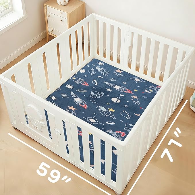 1.5" Thick Premium Baby Floor Play Mat, 71x59 Over-Sized Padded Memory Foam Mat, Tummy Time Crawling Playmat for Nursery Kids Playroom, Space Adventure