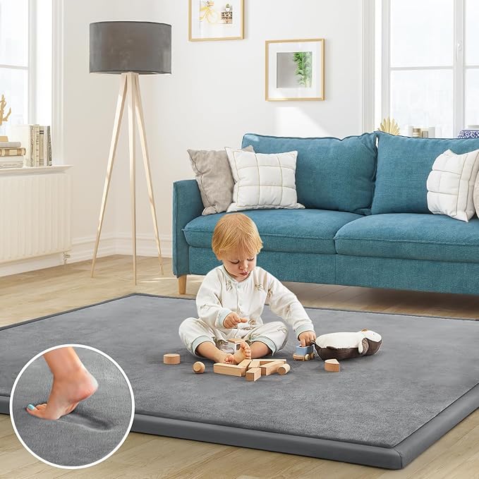 Baby Play Mat for Floor Nursery Rug Muscle Mat Area Rug Playroom Rug 59"x71" Playpen Mat Memory Foam 1.3" Thick Crawling Mat for Babies,Toddlers, Infants, Kids,Grey