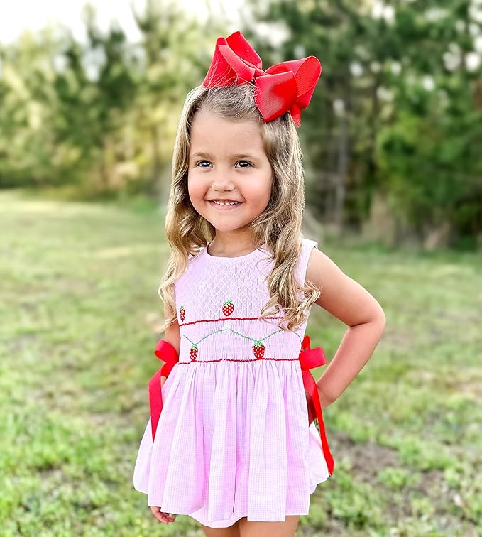 Wee Ones Girls' Classic Grosgrain Hair Bows with Plain Wrap Center, No-Slip Hair Clip, Handmade, Red, King