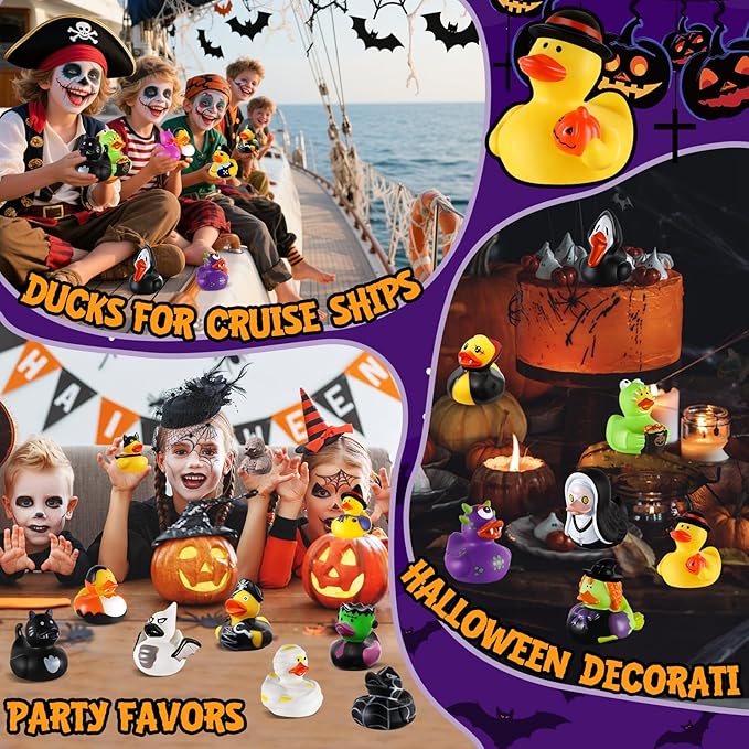 24 PCS Halloween Rubber Ducks with Bag, Bulk Halloween Ducks Toys for Jeeps Ducking Party Favors Goodie Bag Stuffers, Horror Ducks for Halloween Treats Non Candy Prizes Bath Toys Gifts for Kids