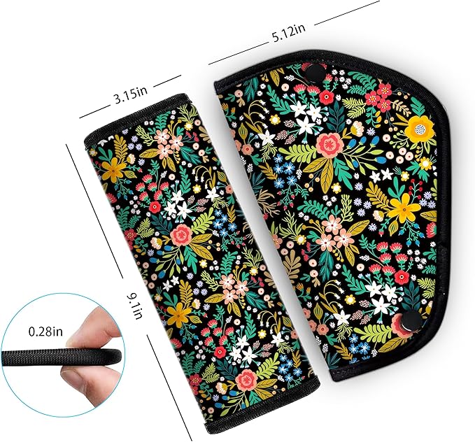 Kid's Seat Belt Cover Pad, Neck & Abdomen Cushion for Children- Soft and Breathable Straps Cover Support (Wild Flower)