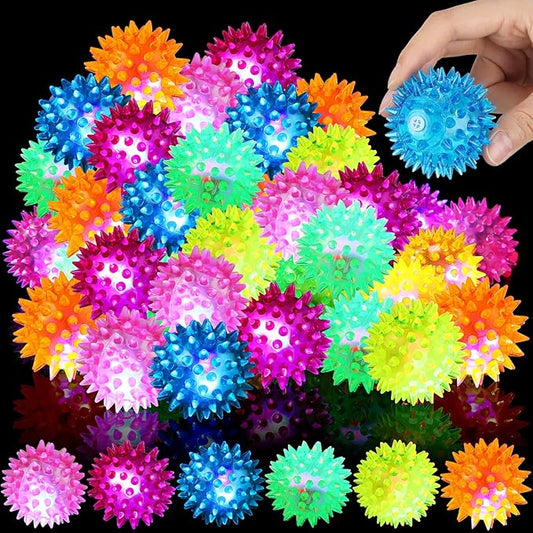 Charniol 100 Pack Light up Spike Rubber LED Spiky Ball Strobe Flashing Sensory Toy Bouncy Flash Stress Ball for Adults, Teens, 2.17 Inch