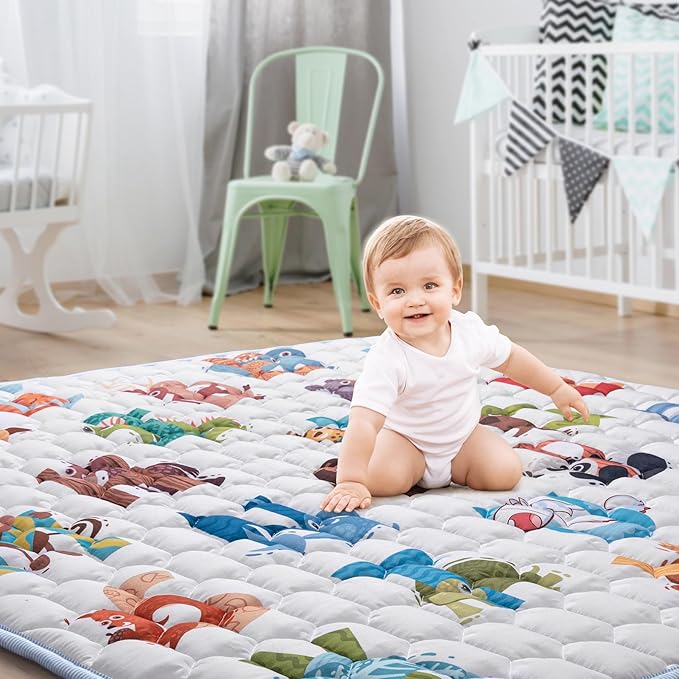 71"x59" Extra Large Baby Play Mat - Premium Thick, Non-Slip & Machine Washable Foam Floor Mat for Infants, Babies & Toddler. Fits Playpens,Spacious Crawling Space, Alphabet Design, Foldable & Odorless