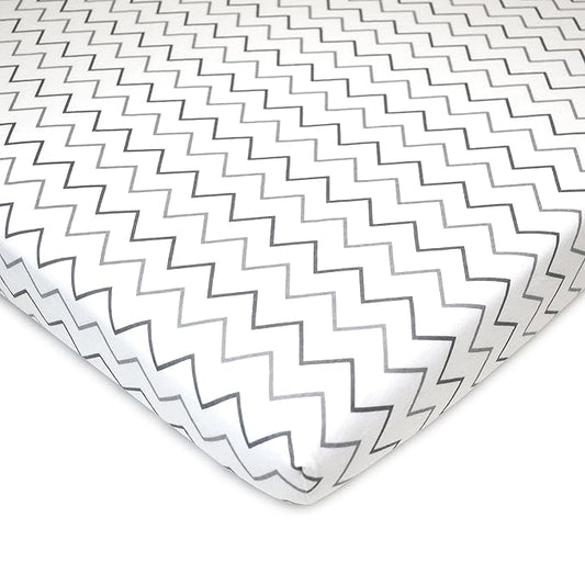 American Baby Company 100% Natural Cotton Fitted Pack and Play Sheet 39" x 27" - Soft & Breathable Pack N Play Sheet for Playpen, Playard & Mini Crib Mattress, Grey Zigzag, for Boys & Girls