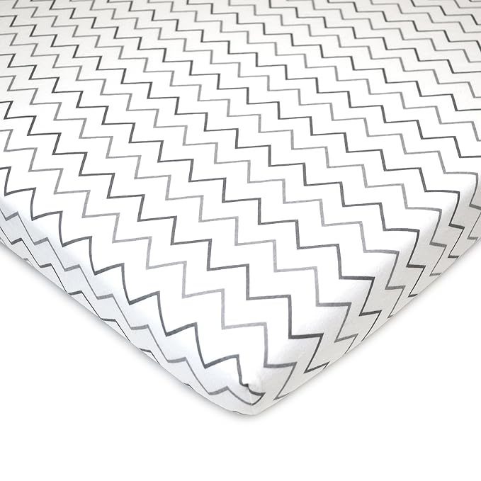 American Baby Company 3 Pack 100% Natural Cotton Fitted Pack and Play Sheets 39" x 27" - Soft & Breathable Pack N Play Sheets for Playard & Mini Crib Mattress, Gray Star/Zigzag, for Boys & Girls