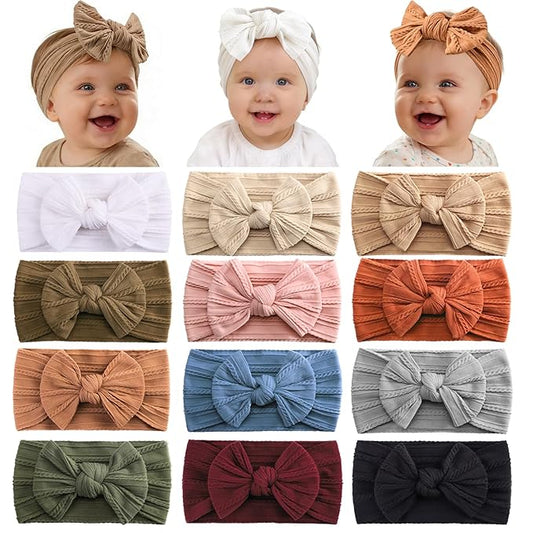 ALinmo 12PCS Baby Nylon Headbands Hairbands Hair Bow Elastics for Baby Girls Newborn Infant Toddlers Kids