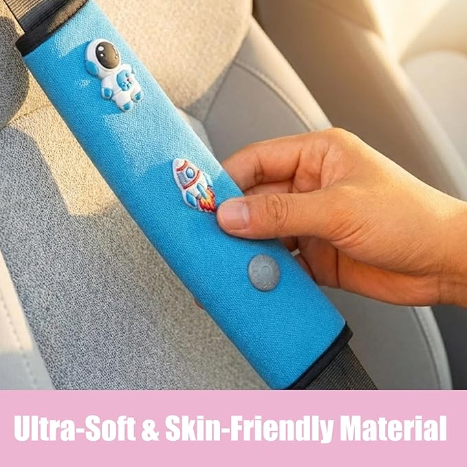 Car Seat Belt Holder & Shoulder Protection Set, Universal Anti-Neck Seat Belt Cover Pad, Cute Soft Seat Belt Cushion for Boys & Girls, Belly Protector for Comfortable Travel (Pink)