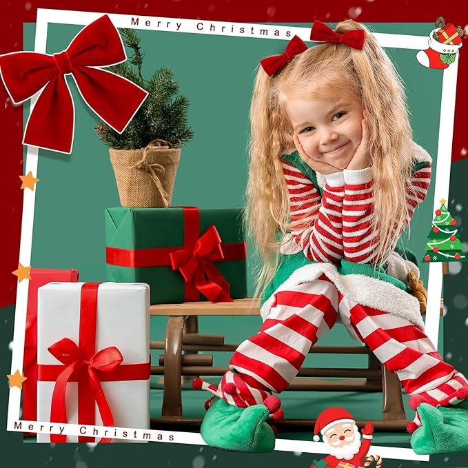 8 Pcs Velvet Hair Bows for Girls, 4" Christmas Hair Bows with Alligator Clips Christmas Bow Hair Accessories Stocking Stuffers for Girls Toddler Kids
