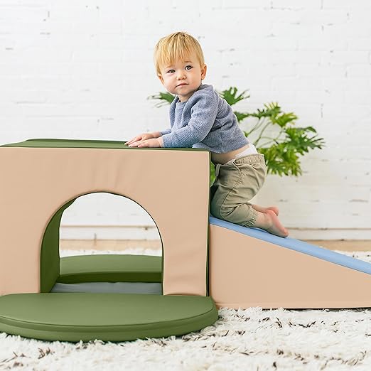 ECR4Kids SoftZone Single Tunnel Maze, Toddler Playset, Earthtone, 6-Piece